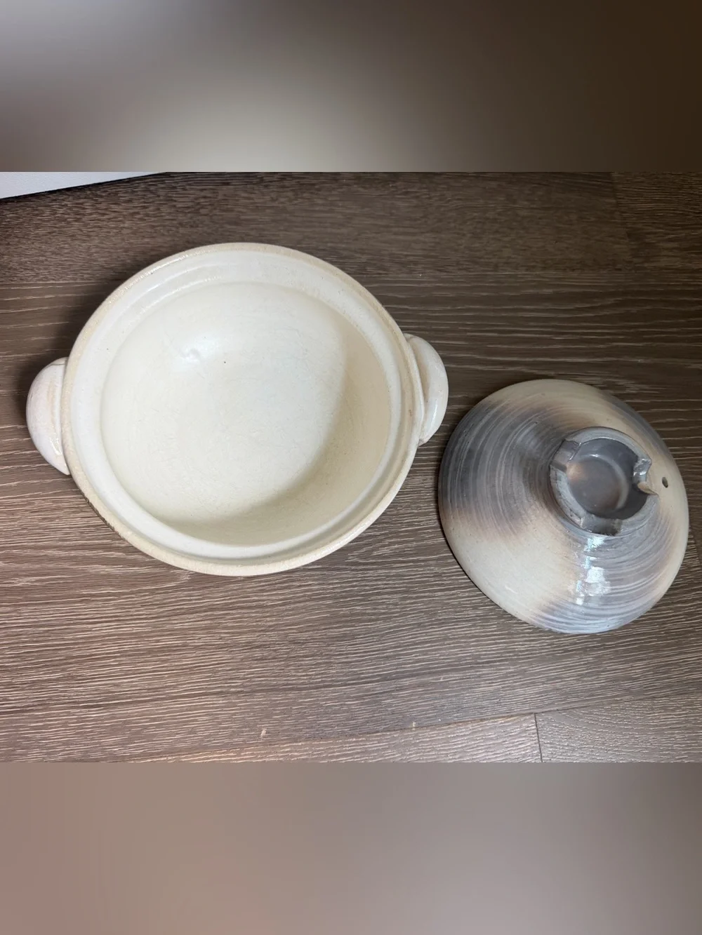 Japanese Shino-glazed earthenware donabe clay pot